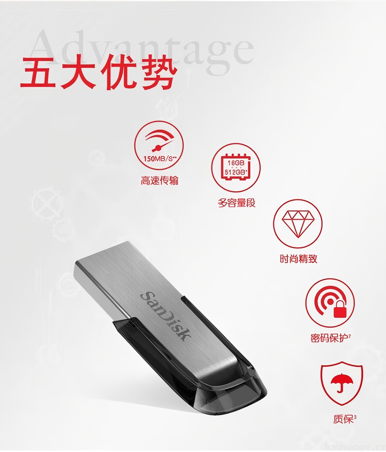 闪迪USB3.0高速U盘 银色金属外壳时尚外观 安全加密 数据恢复 学习电脑办公投标 小巧便携CZ73(图2)